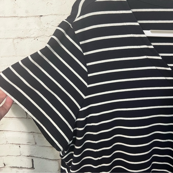 J. Jill Size 2X Navy White stripe Shirt Dress Casual Ruffle Bottom Button - Picture 6 of 9